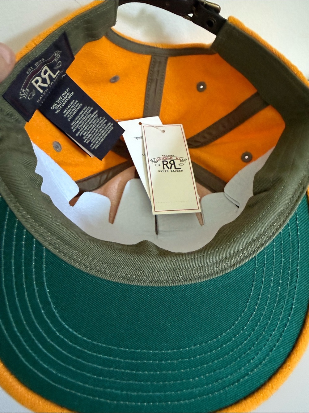 RRL Ralph Lauren Men’s Wool Leather Strap Brotherhood Eagle Cap Hat Gold NWT - Picture 10 of 17